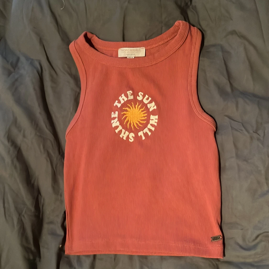 Rostfärgad ribbad linnetopp XS