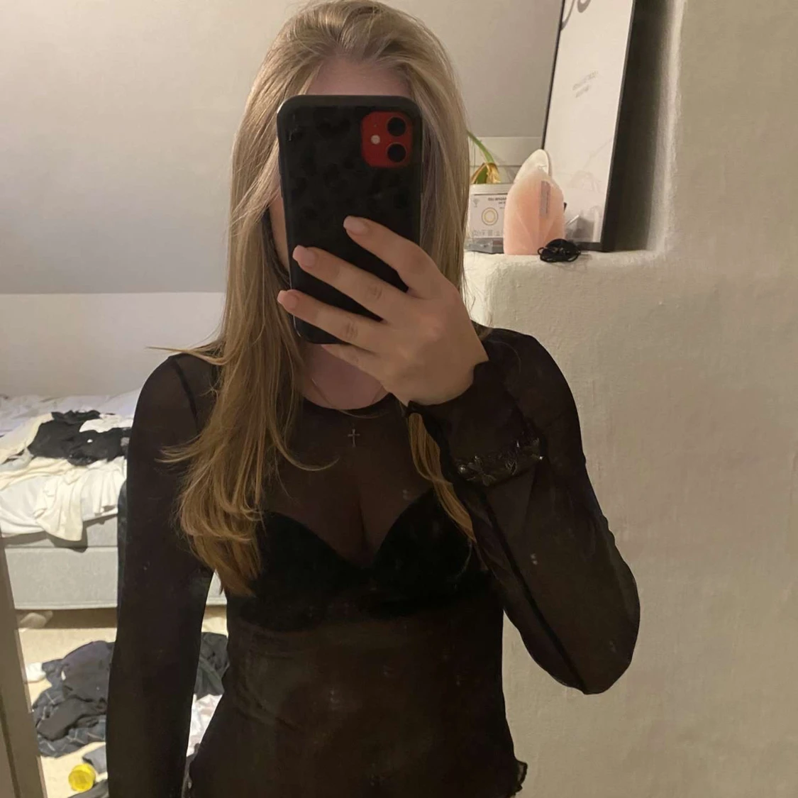 Svart mesh långärmad topp