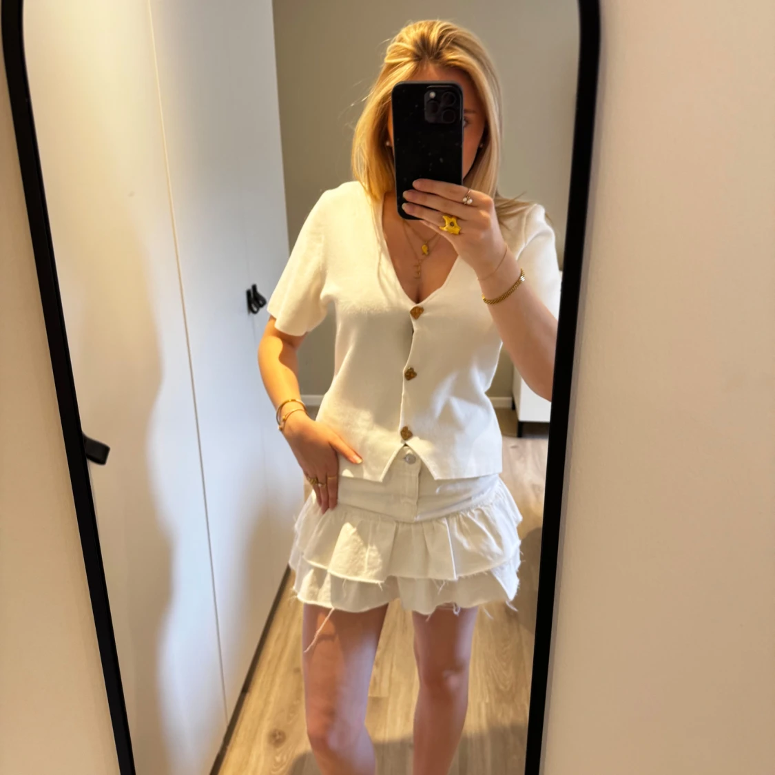 Vit stickad kortärmad topp - 1