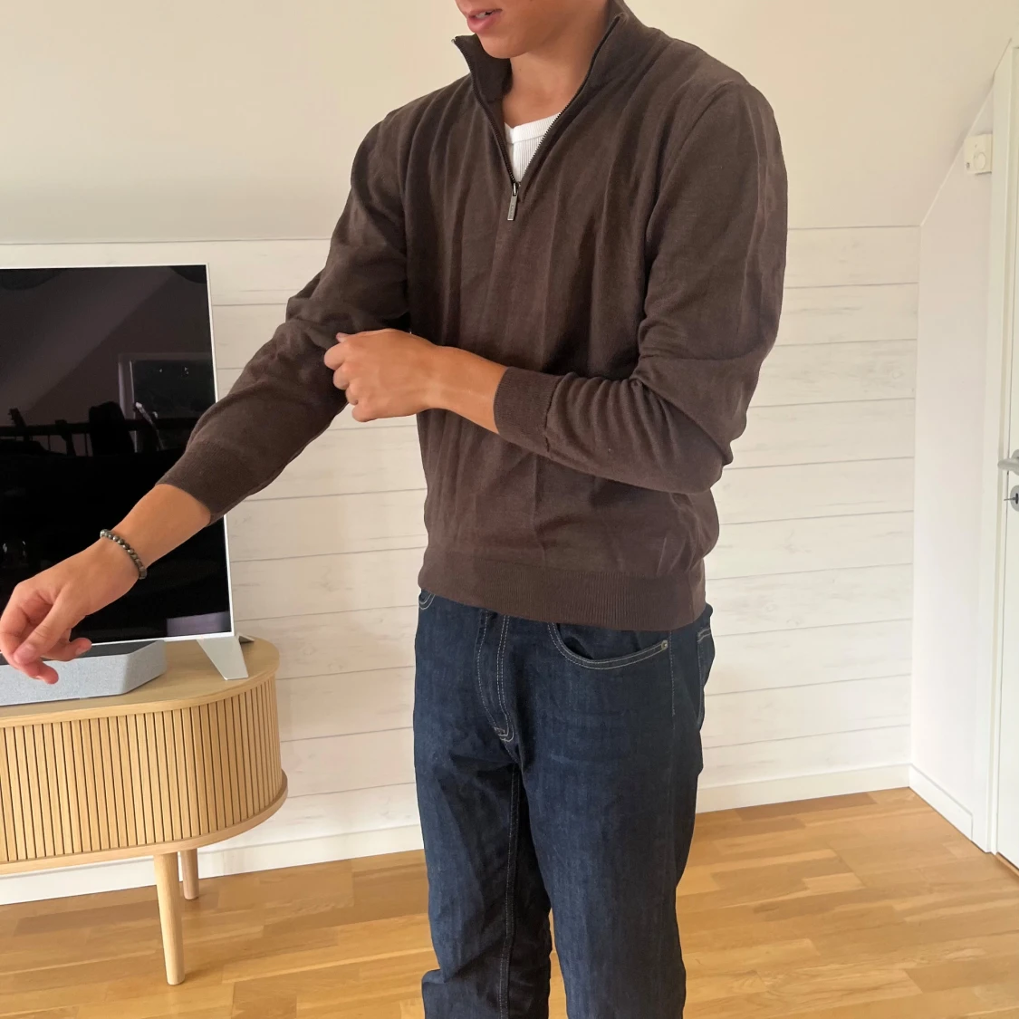 Brun Merinoull half-zip tröja från Sand Copenhagen - 1