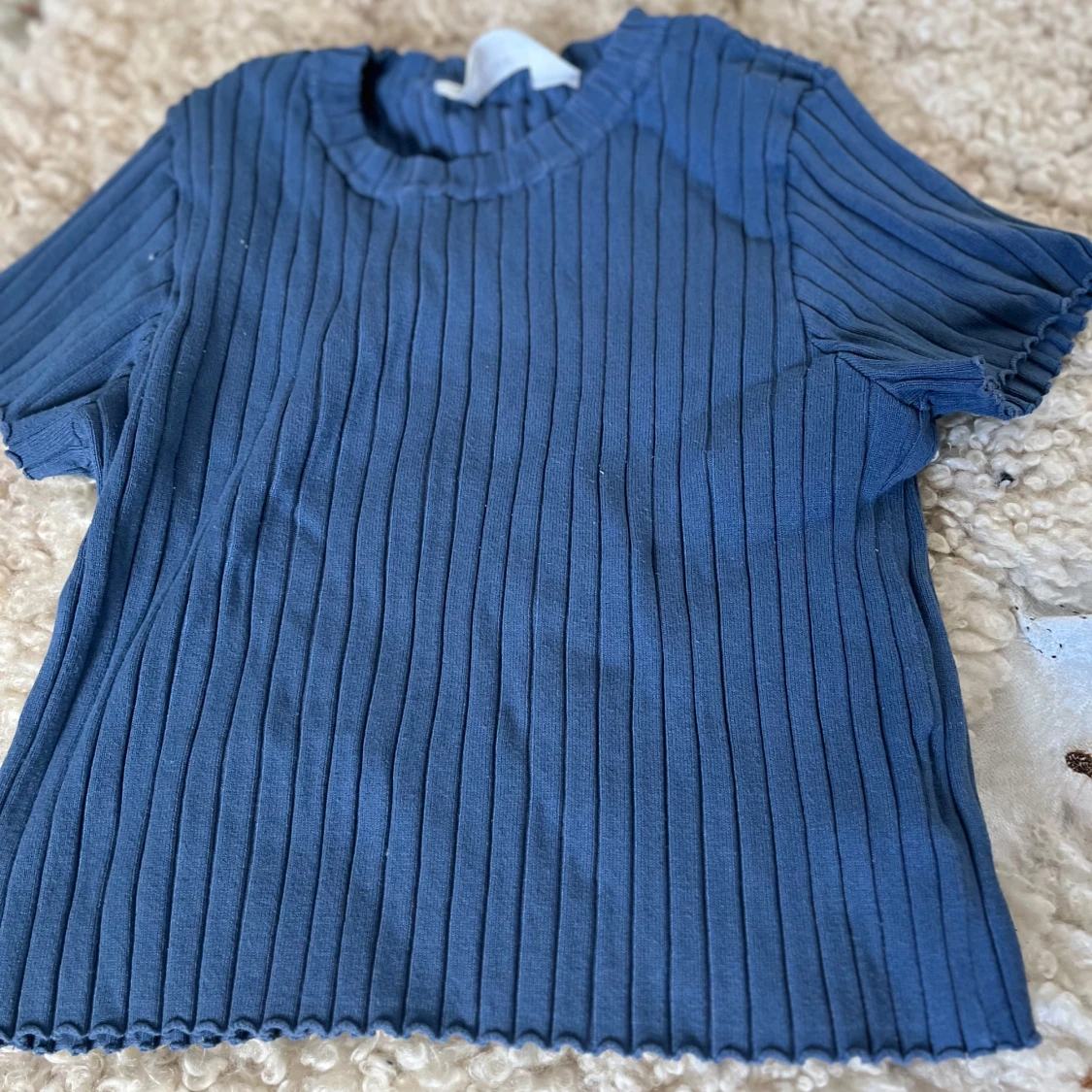 Blå ribbad topp och byxa set - 1