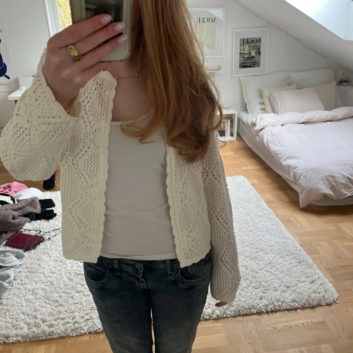 Vit virkad kofta från Lindex - 1
