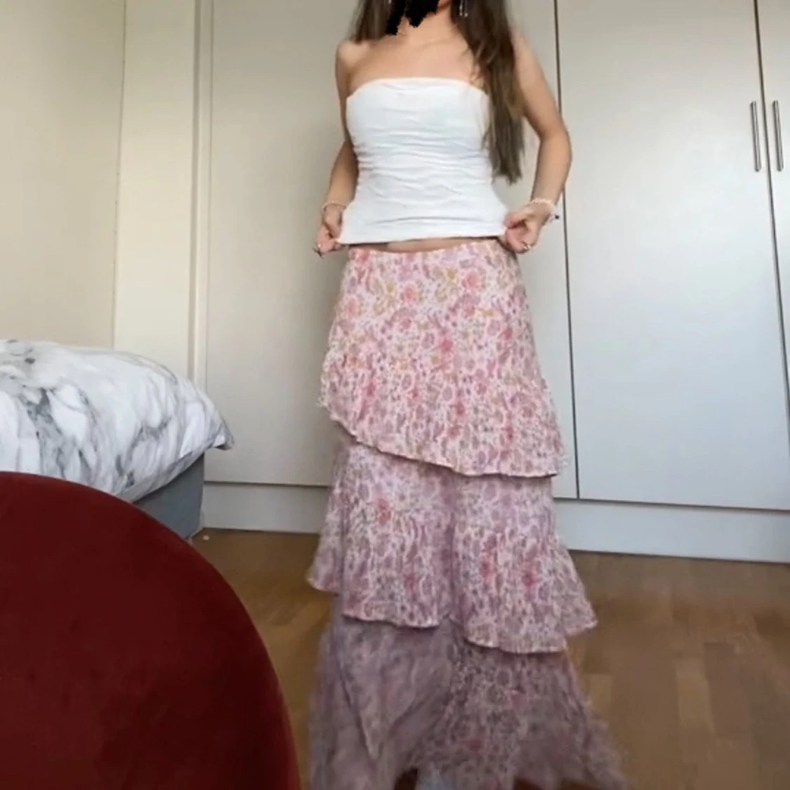 Blommig långkjol med volanger - 2