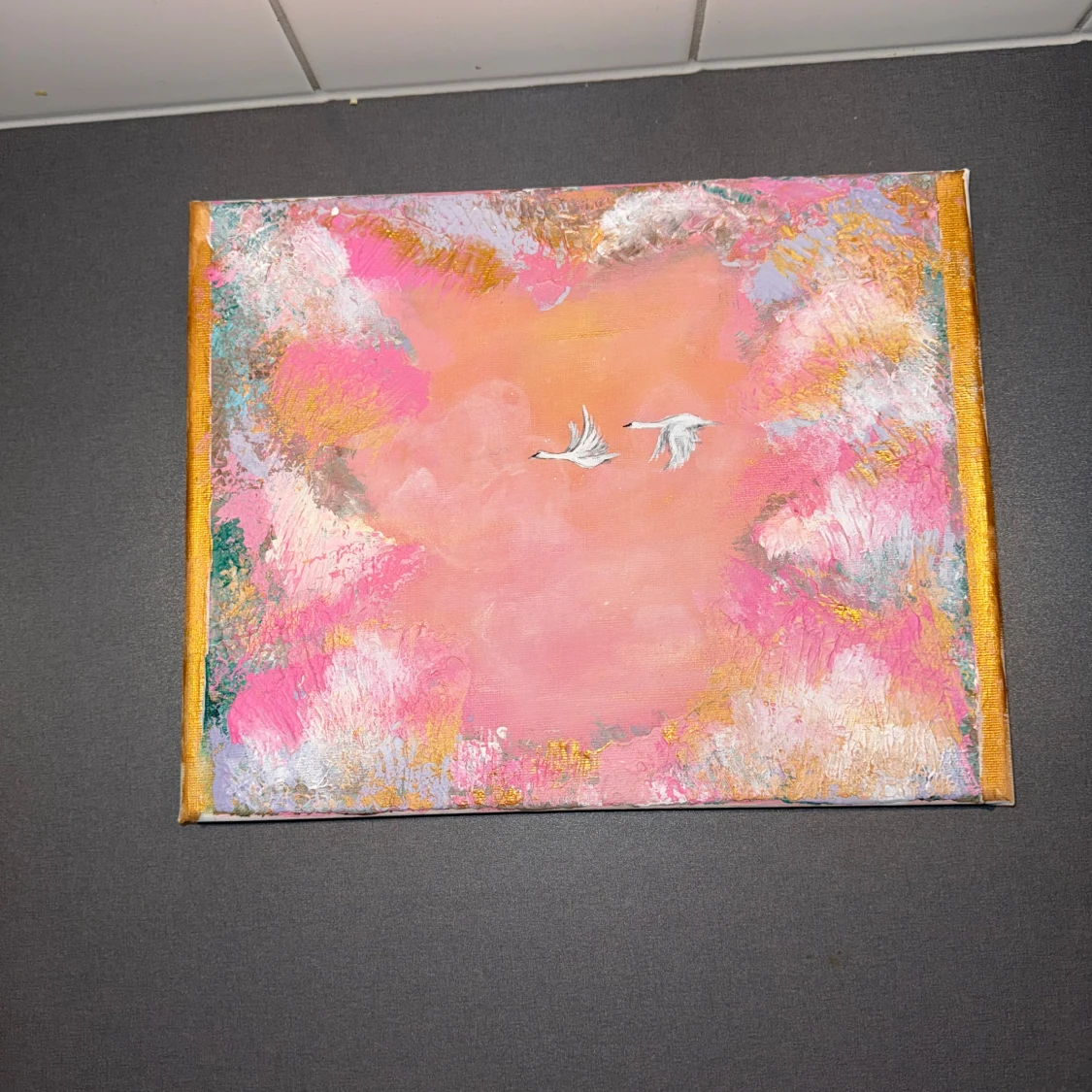 Paradise målning med svanar  - 1