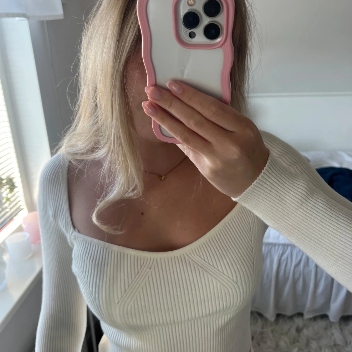 Vit ribbad topp från SHEIN