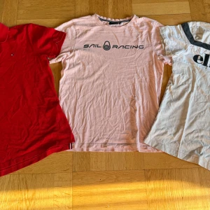 T-shirt bundle, stl 160, Tommy Hilfiger, Sail racing o Ellesse - Märkes t-shirts, diverse märken i fint skick säljes. Alla ungefär i samma storlek även om de varierar på lapparna. Är ca 160 cl.  Denna innehåller en Tommy Hilfiger  pike, och en Sail racing t-shirt och en Ellesse. 