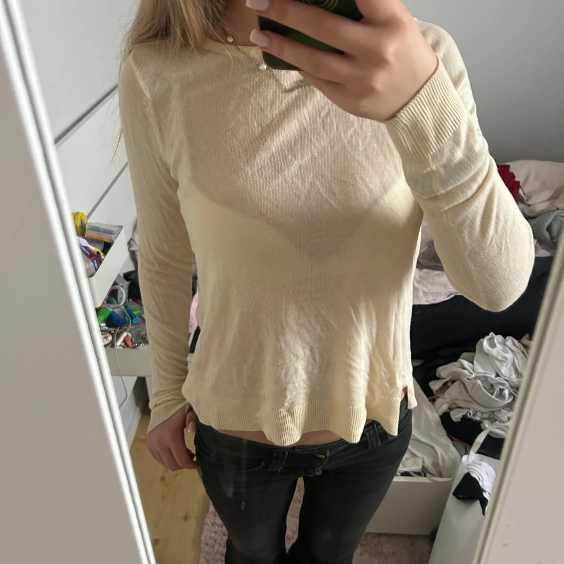 Beige/ljus gul jätte söt tun långarmad😻😻 - 2