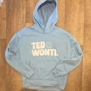 Ljusblå Hoodie från Ted Wonti (Oversized Fit) - Säljer en ljusblå hoodie från Ted Wonti med ett stort tryck framtill. Hoodien har en klassisk design med långa ärmar och en rymlig huva. Perfekt för en avslappnad stil. Storlek Small passar mer som Meduim. Nypris 600kr. Snabb Leverans! 