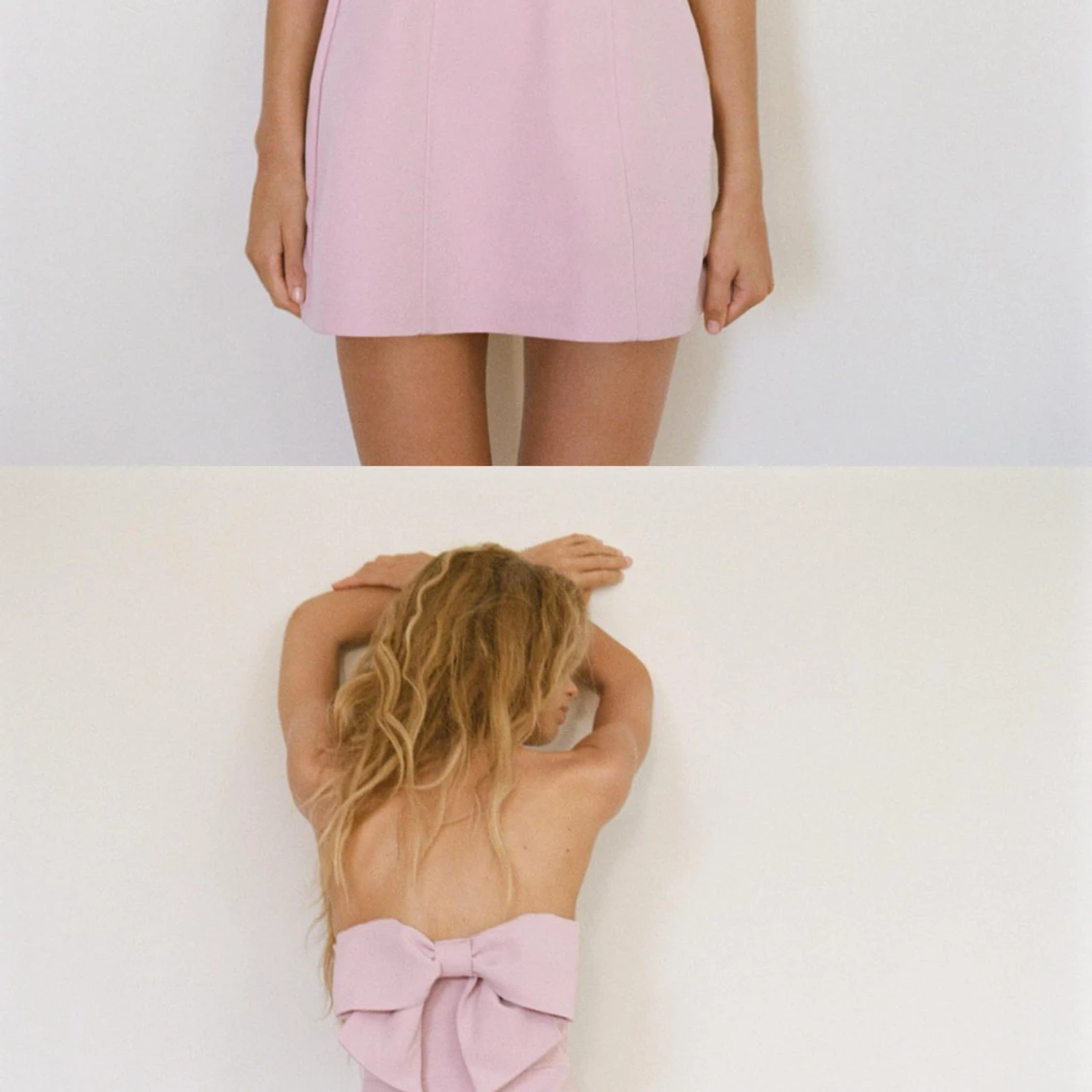 Ljusrosa axelbandslös kort klänning med rosett🎀 - 2