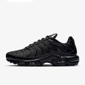 Nike Air Max Plus helsvarta sneakers - Säljer ett par helsvarta Nike Air Max Plus sneakers med Tn-detalj på hälen. Skorna har en sportig design med synlig Air Max-dämpning, mesh och syntetiska överdrag samt snörning för perfekt passform. Orginalförpackning finns med, skriv för fler bilder. Nypris 2399kr