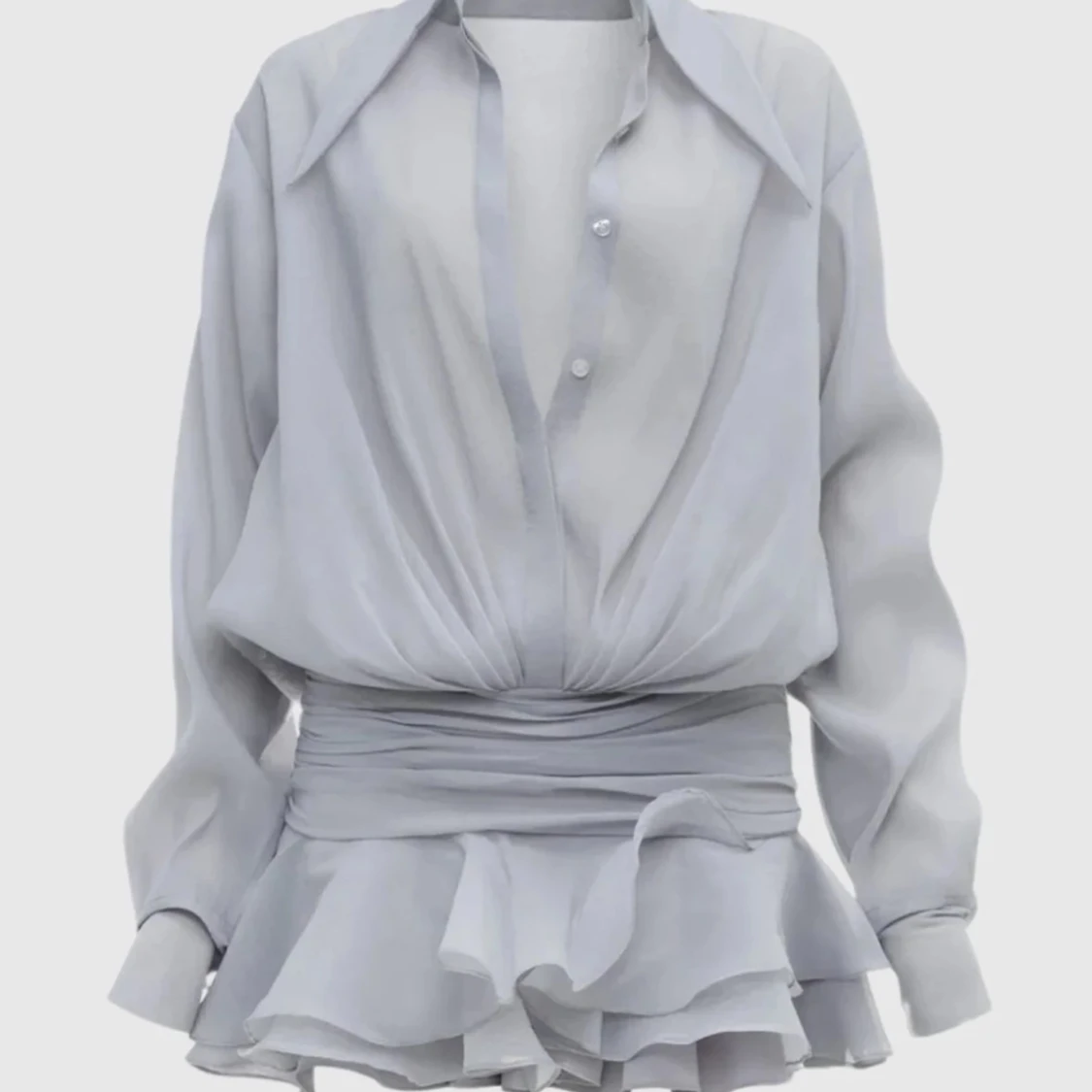 Vit omlottklänning med volang och lång ärm - 2