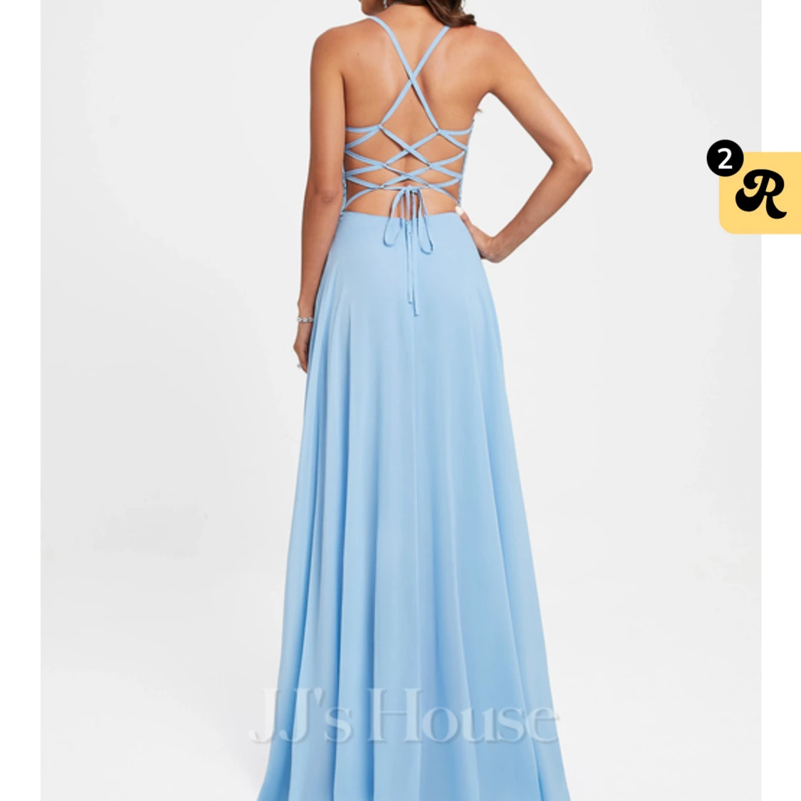 Ljusblå balklänning med spetsdetaljer - 3