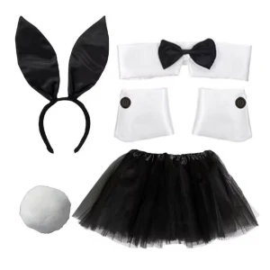 Playboy bunny set - En svart, fluffig tyllkjol med resår i midjan. Kjolen är kort och har flera lager för extra volym. Matchas snyggt med kaninöron, krage med fluga och vita manschetter. Perfekt till halloween!