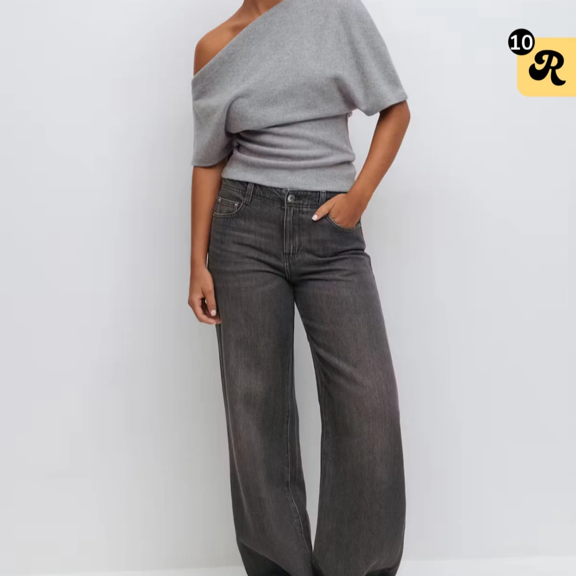 Grå offshoulder stickad tröja Gina Tricot - 1