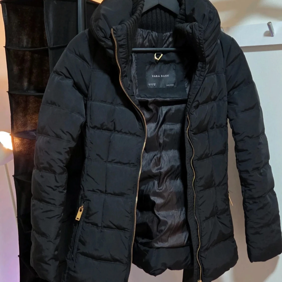 Zara Basic Dunjacka / Vinterjacka Stl S, Bälte & Hög Krage - 3