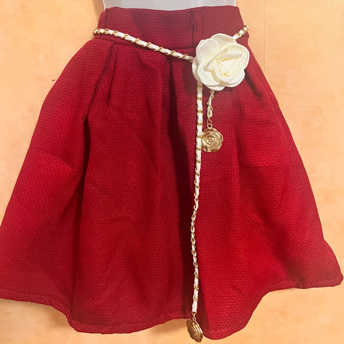 Set jacka och kjol tweed med bälte midja kedja  - 3