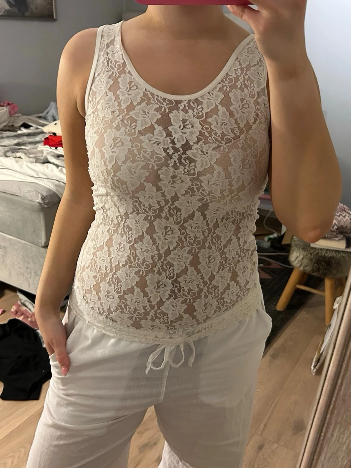 Vit blommig spetslinnetopp - 3