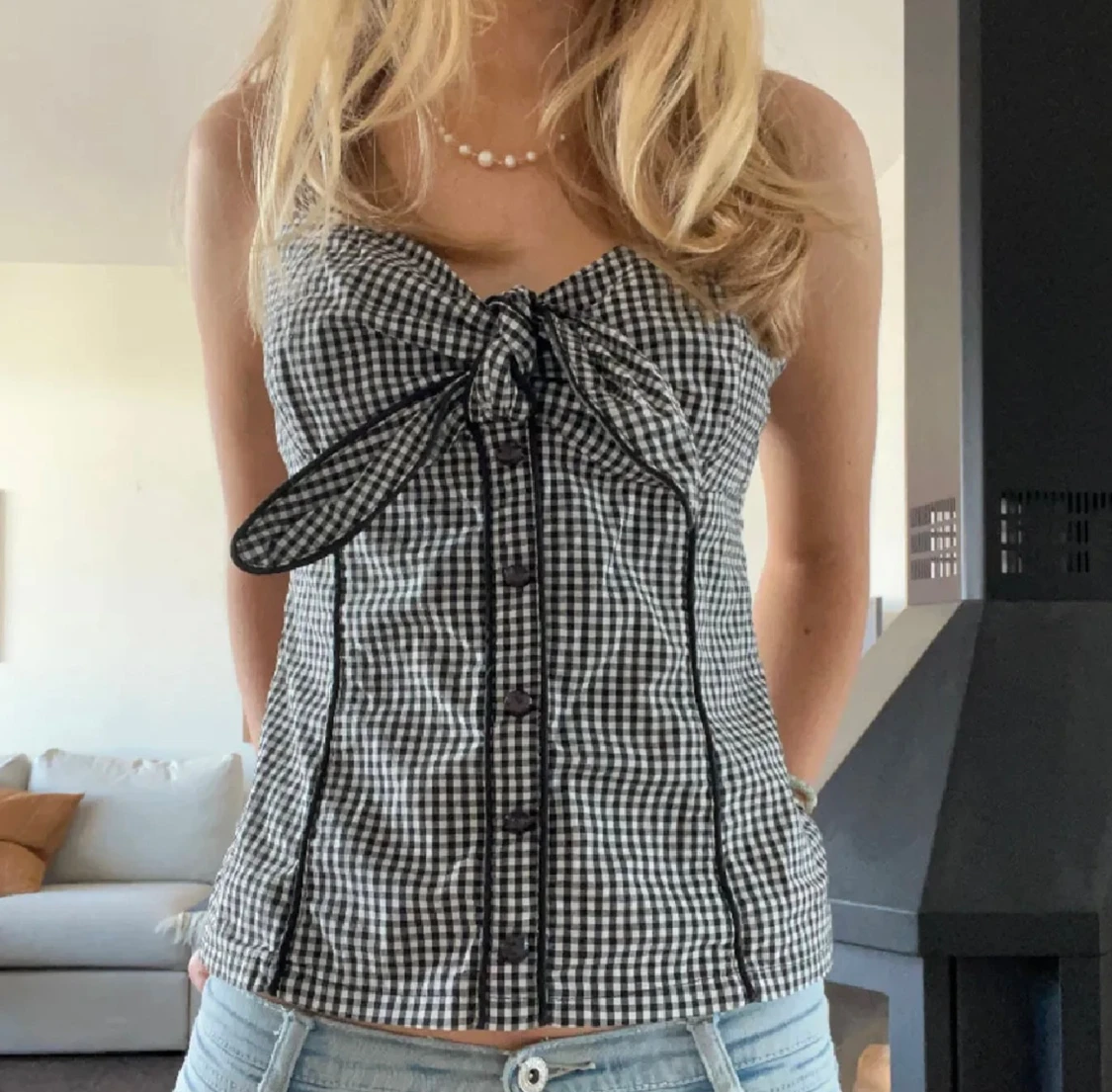 Svartvit rutig korsett med knyt