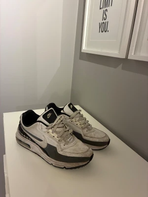 Nike Air Max – Storlek 43 - Säljer ett par Nike Air Max i storlek 43. Skorna är väl använda men fortfarande helt funktionella och fullt användbara. Inga större slitningar eller skador, bara normalt slitage från användning. Klassisk svart/vit färgkombination och bekväm dämpning som Air Max är kända för. Perfekt som vardagsskor eller för någon som vill ha ett par bekväma sneakers till ett bra pris. Nypris brukar ligga runt 1 200–1 600 kr beroende på butik. 