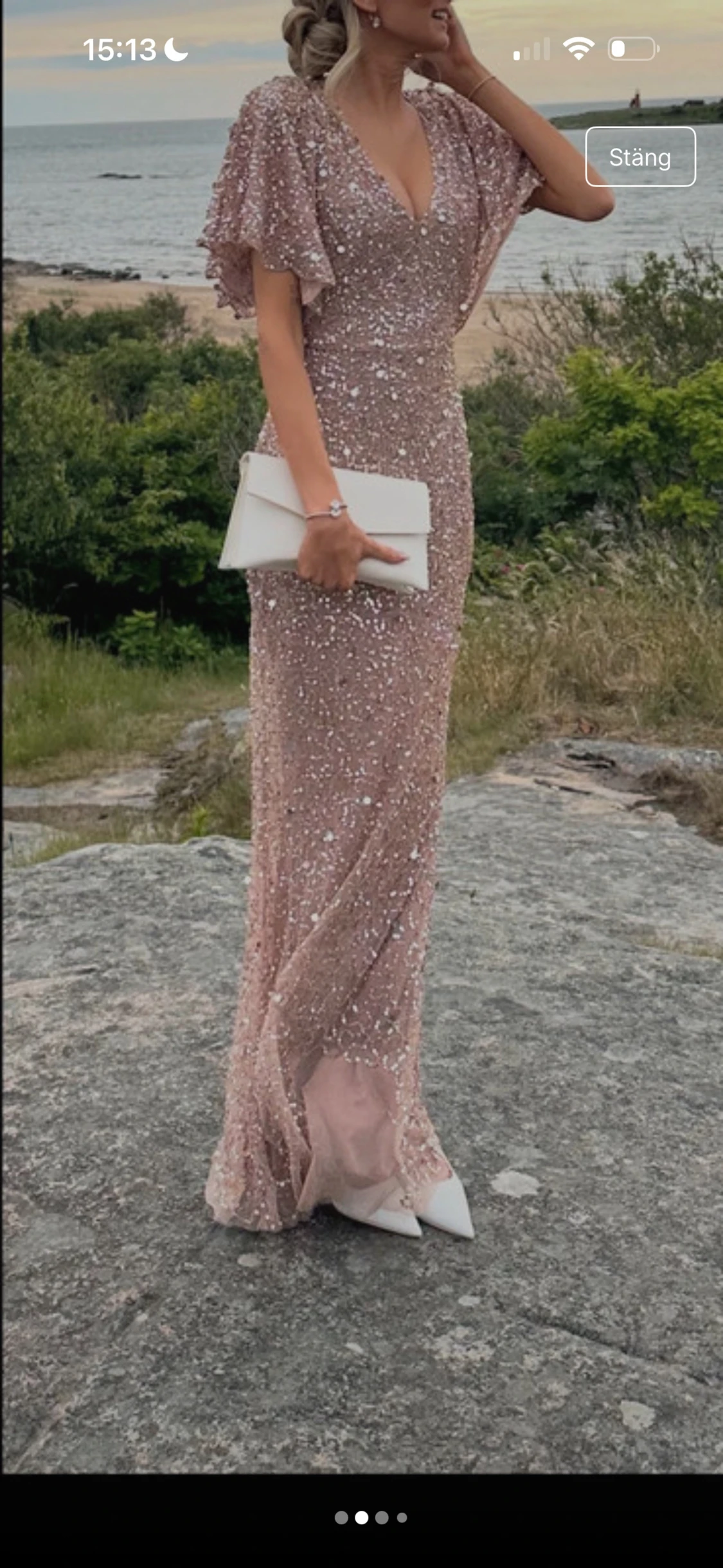 Champagnefärgad glittrig långklänning - 1