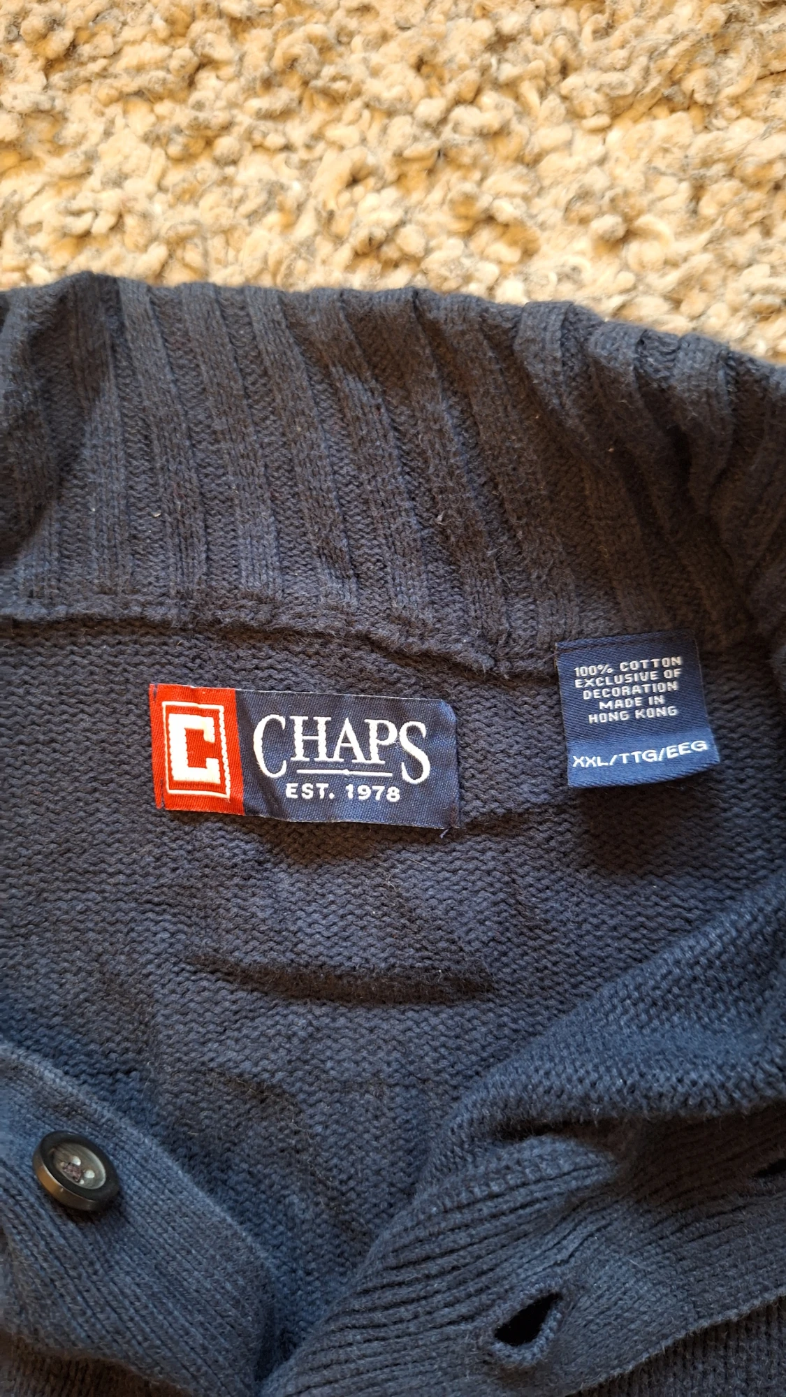 Marinblå stickad tröja från CHAPS med halvpolokrage och knappar - 4