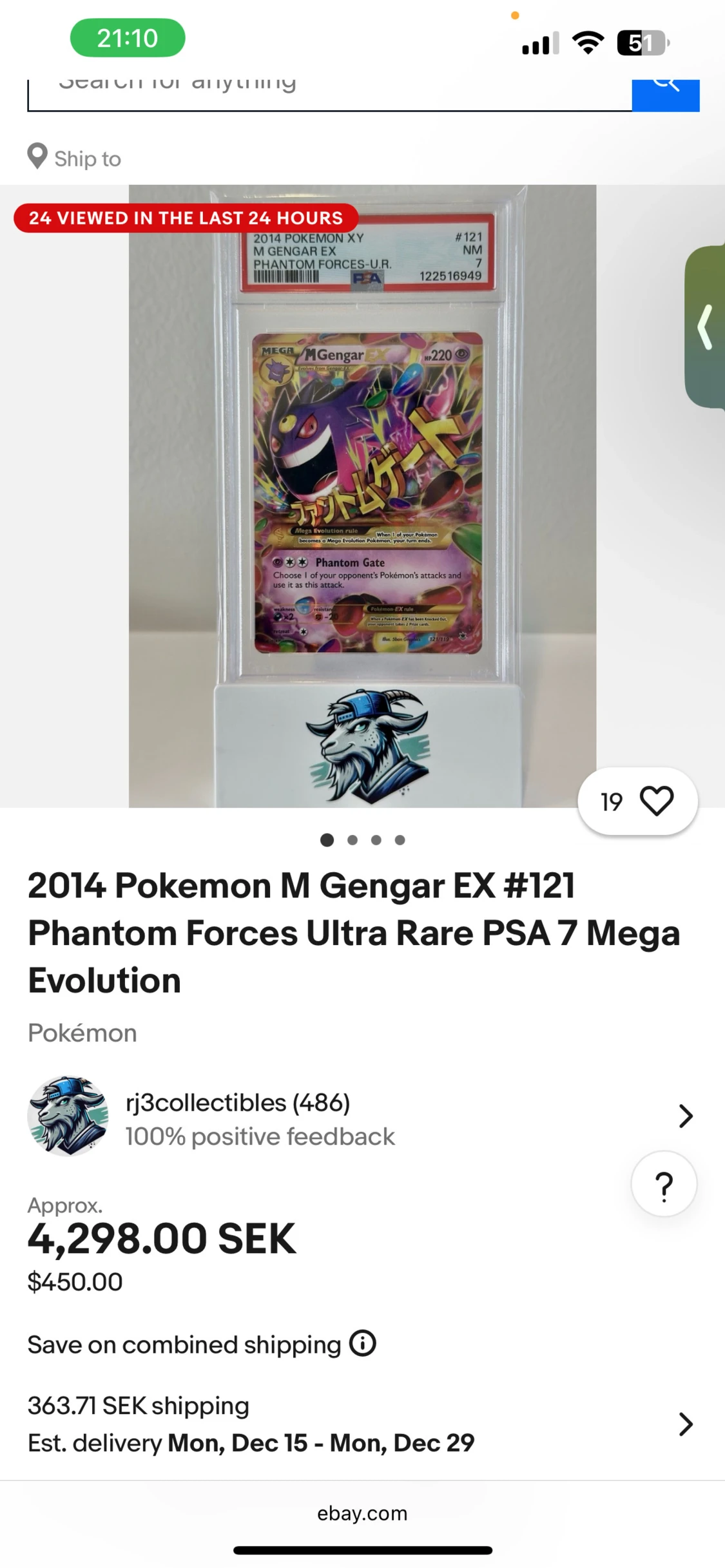 2014 Pokemon M Gengar EX Phantom Forces Ultra Rare PSA 7 Mega Evolution - 3