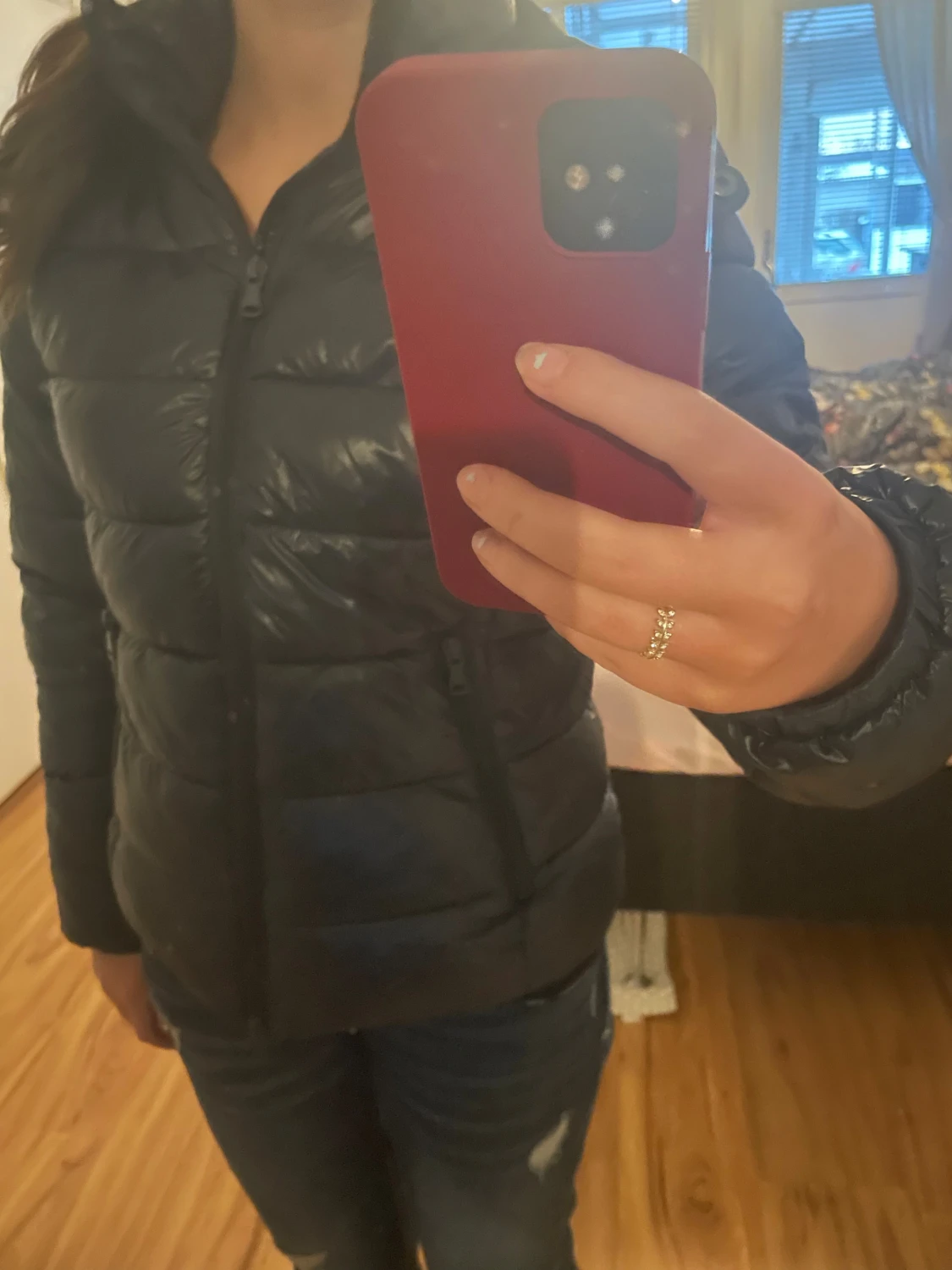 Mörkblå pufferjacka med avtagbar huva - 3