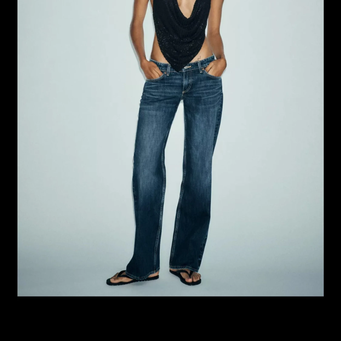 Mörkblå bootcut jeans med låg midja - 1