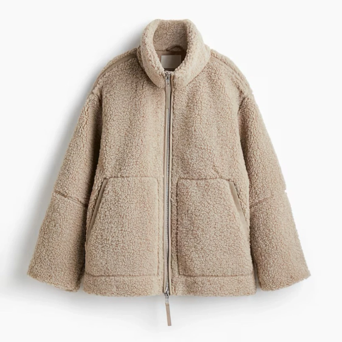 Beige teddyjacka med dragkedja