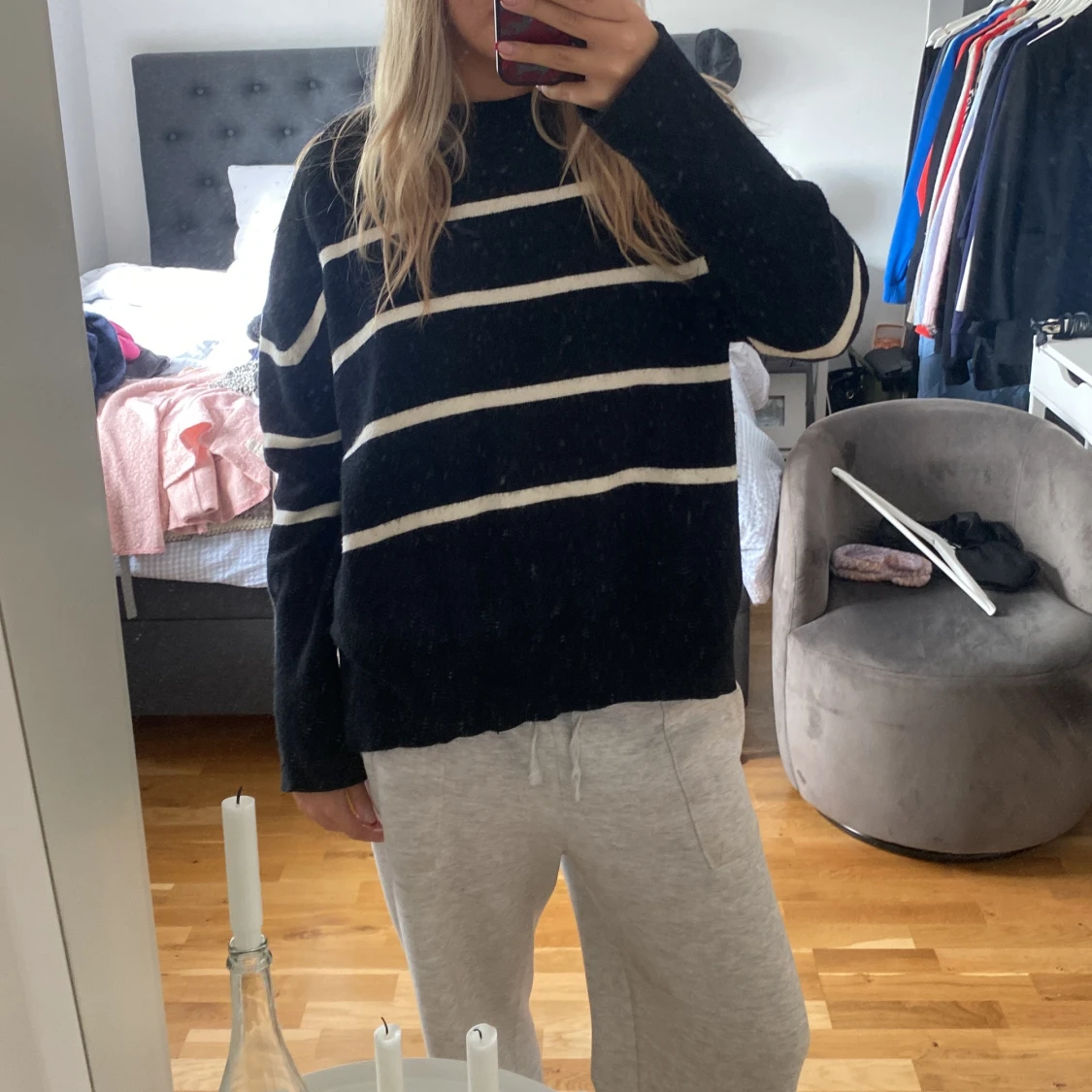 Svartvit randig stickad tröja Bik Bok - 2