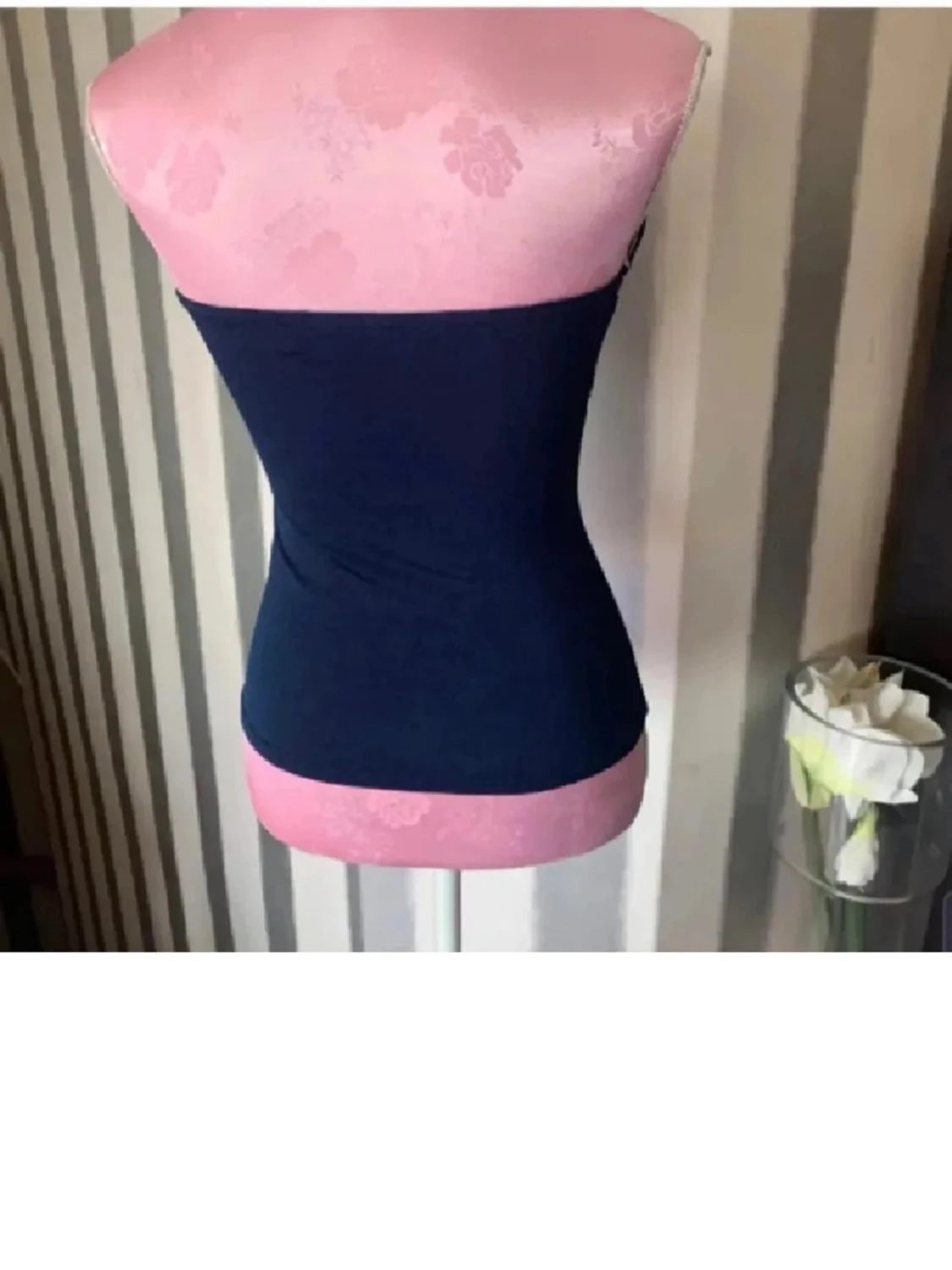 Marinblå randig halterneck linnetopp - 1