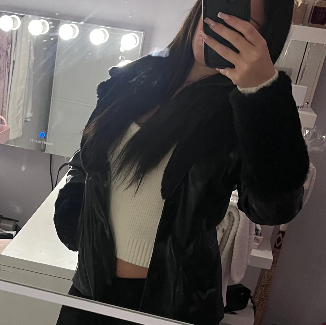 Skinn kappa med päls  - 1