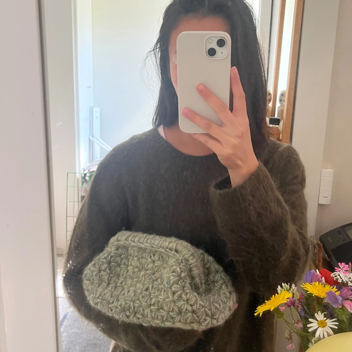 Jättefin grön virkad clutch!!!