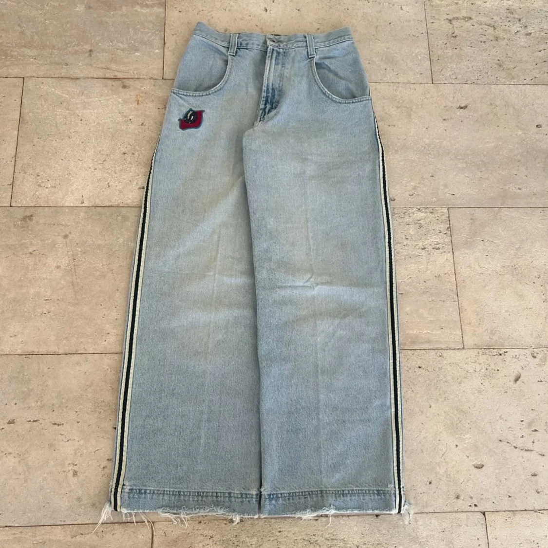 Skunk wide jeans med revär, ljusblå