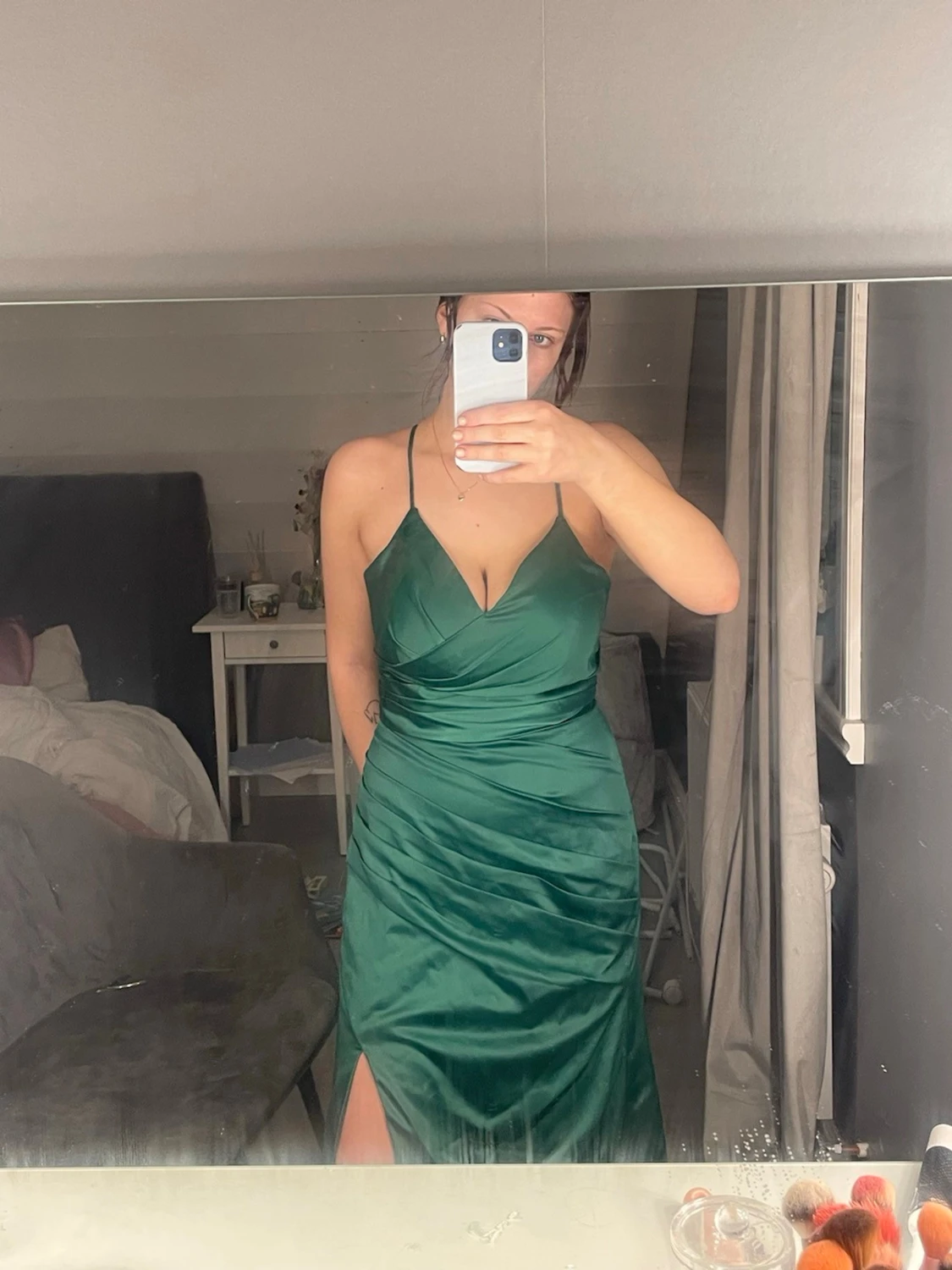 Grön långklänning med snörning - 3