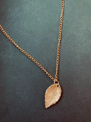 By prisförslag- Guldigt halsband 45 cm med bladberlock - Snyggt halsband i guldfärgad metall med en detaljrik bladberlock. Kedjan är tunn och smidig, perfekt för att ge din outfit en naturlig touch. Berlocken har fina ådror som ger ett organiskt och trendigt intryck.
