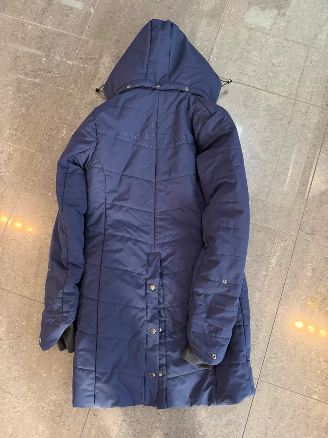 Marinblå lång dunjacka Equestrian XS - 3