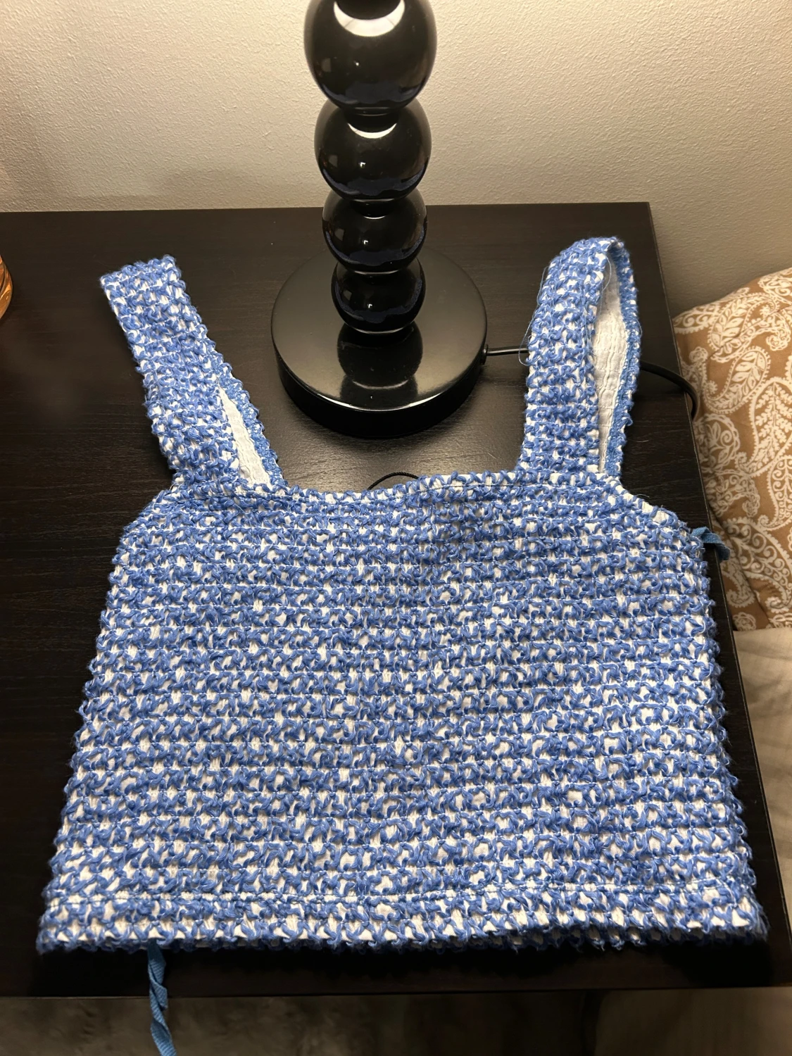 Blåvit stickad linnetopp från Zara