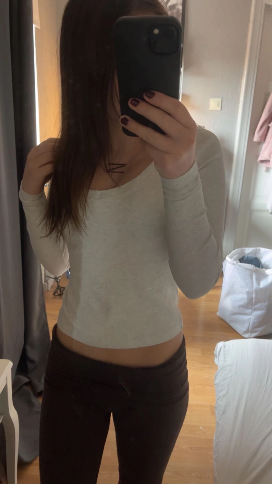 Grå croppad långärmad topp - 1