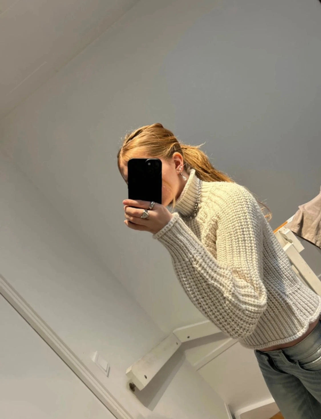 Beige/vit stickad tröja - 3