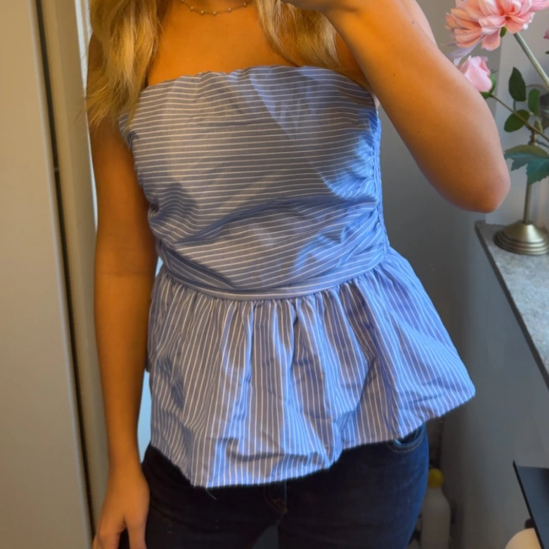 Blå randig bandeau tubtopp