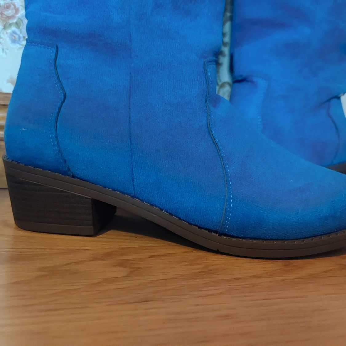 Blå mock-cowboy skor med låg klack - 2