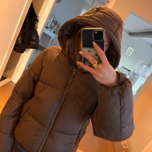 Brun pufferjacka med huva - Säljer en jättefin brun pufferjacka med huva och dragkedja framtill. Denna köpte jag förra året från H&M i storleken s. 