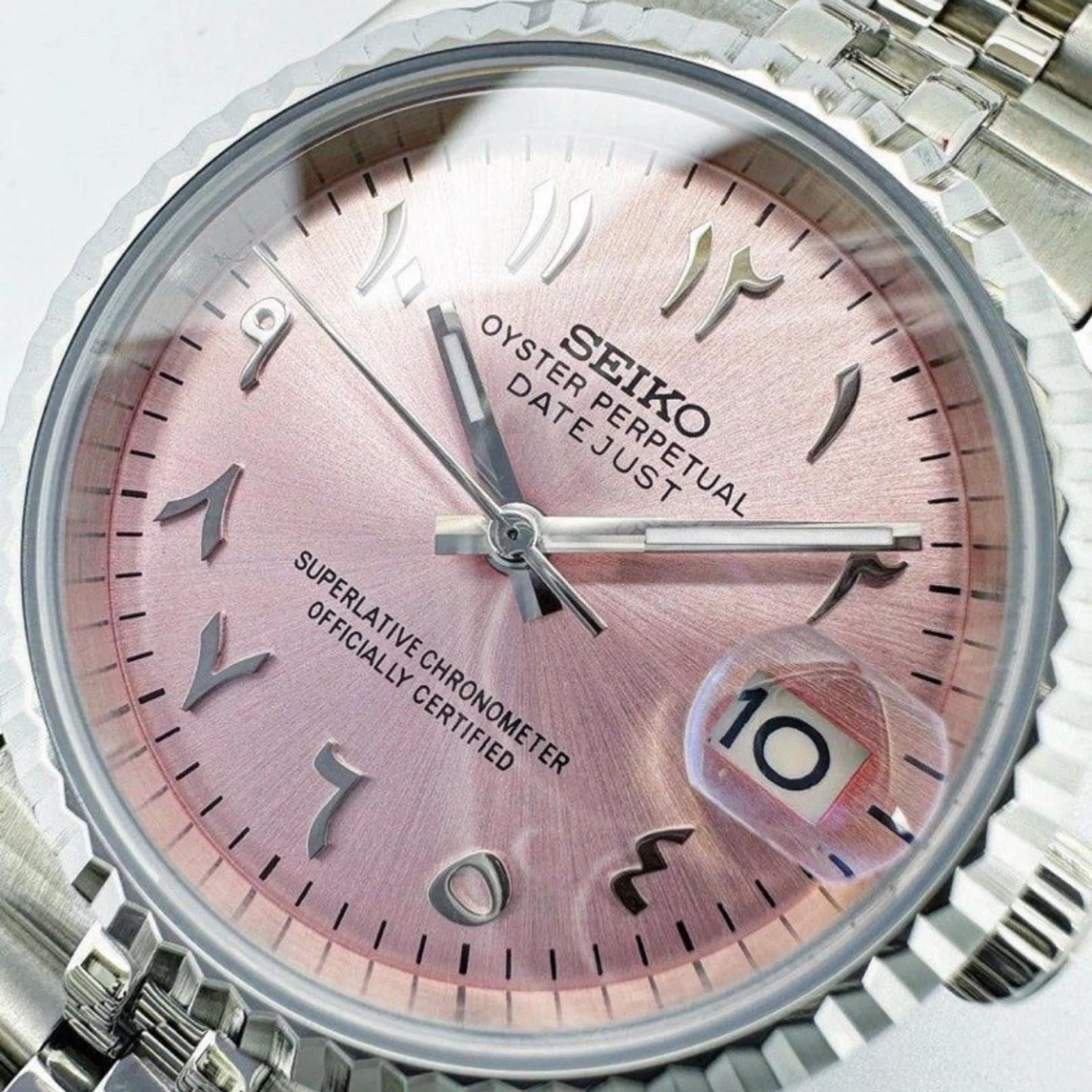 Seikmod Datejust med rosa urtavla arabic dial - 1