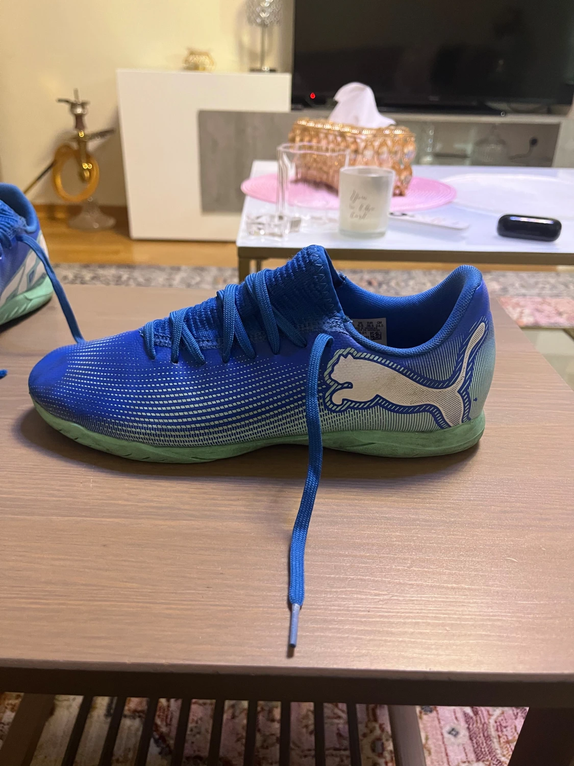 Blåa Puma fotbollsskor med snörning - 2