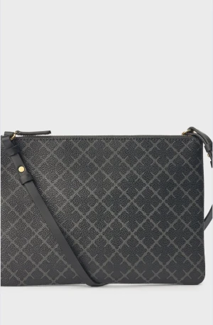 Svart rutig axelväska från By Malene Birger - Stilren svart axelväska med rutigt mönster från By Malene Birger. Väskan har en slät, rektangulär form och är tillverkad i skinn med guldfärgad dragkedja och justerbar axelrem. Perfekt för dig som gillar minimalistisk design med en twist.