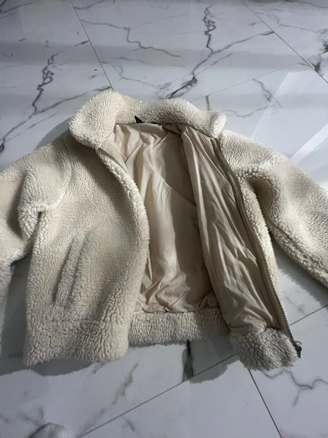 Beige höst teddyjacka med dragkedja - 1