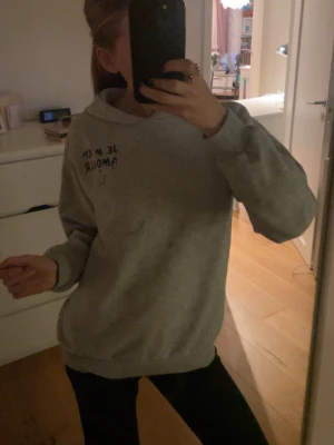 Hoodie med tryck - Säljer en ljusgrå hoodie i strlk 158/164. Använt fåtal gånger💓 köparen står för frakt💓
