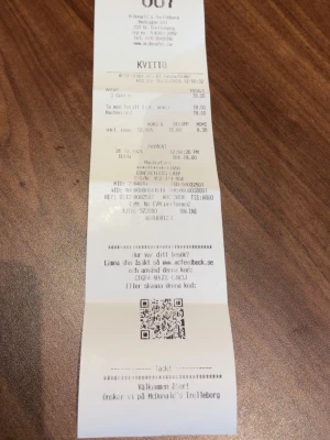 67 kvitto - Bilderna visar ett kvitto från McDonald's Trelleborg och ingen väst eller klädesplagg syns på bilderna. Därför kan ingen beskrivning av en väst ges. Pris kan diskuteras 