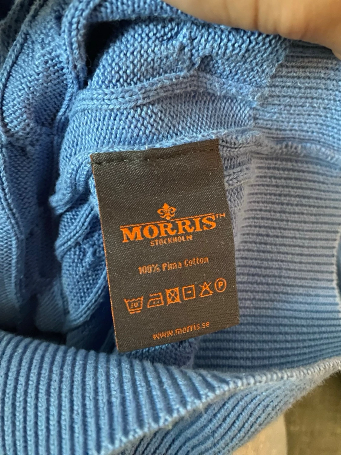Ljusblå kabelstickad tröja Morris - 5